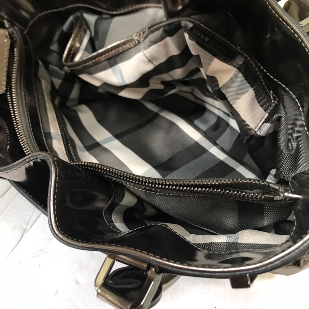 Burberry Knotted Healy Tote Leather Metallic Shoulder Bag Nova Check Handbag Zip - Picture 13 of 16